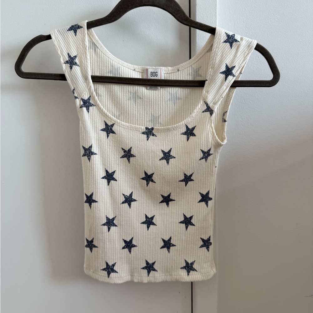 BDG White Tank Top with Blue Stars